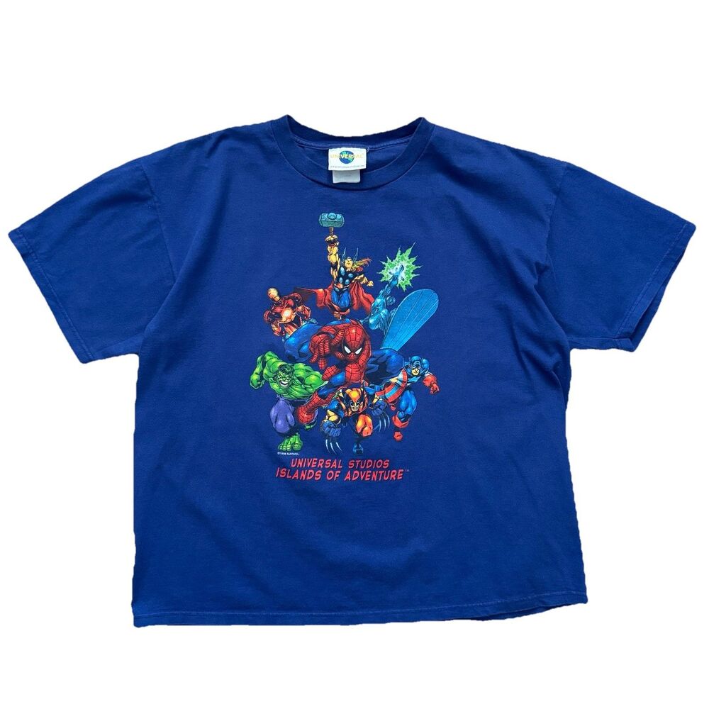 Vintage Marvel 1998 Universal Studios Islands Of Adventure T-Shirt Size XL Blue